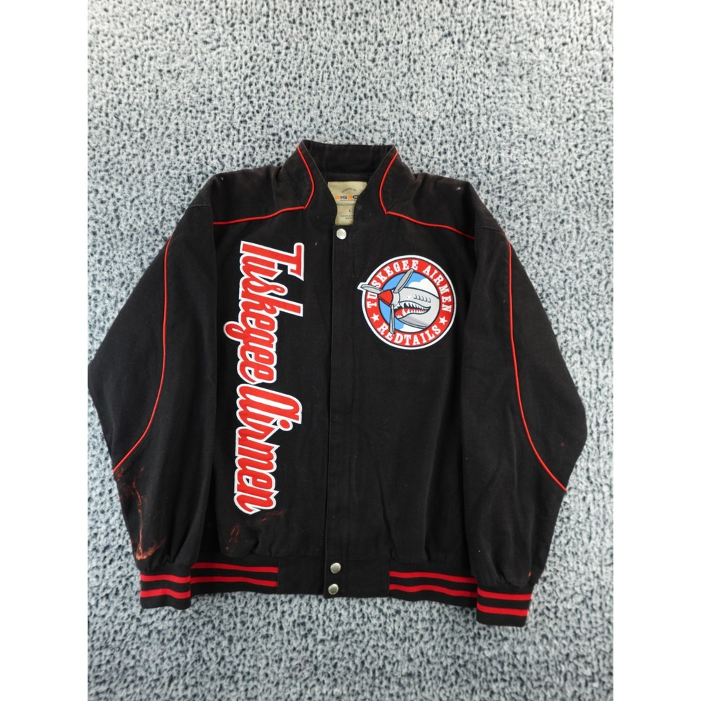 Tuskegee Airmen Jacket Mens L Black BigBoy Varsity Wool Embroidered Bomber